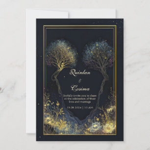 Ethereal Stardust Midnight Gilded Botanical Arch Invitation