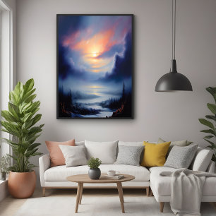 Ethereal Sunrise Over Misty Mountains Landscape  Poster