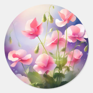 Ethereal Sweet Pea Flowers Classic Round Sticker