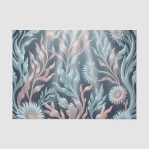 Ethereal Teal Coral Seaweed Aquatic Floral Pattern Tissue Paper