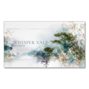 Ethereal Teal Gold Watercolor Landscape Magnetic Business Card