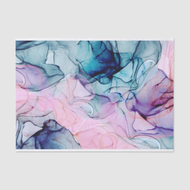 Ethereal Teal & Pink Inky Glamour Elegant Wedding Tissue Paper (Front)