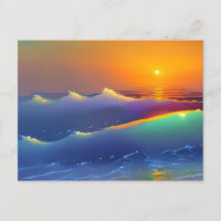Ethereal Teal Waves and Orange Sunset