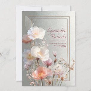 Ethereal Translucent Poppy Rose Gold Frame Wedding Invitation