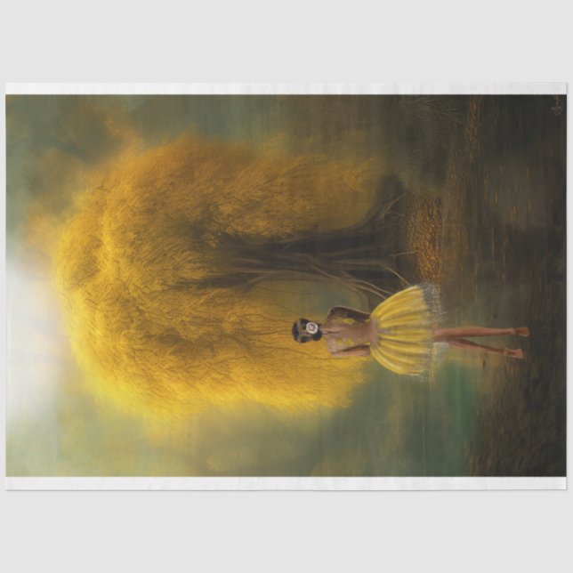 Ethereal Tree, Ballerina standing, Vibrant Yellow Tissue Paper (Front)