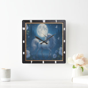 Ethereal Unicorn Butterfly Forest  Square Wall Clock