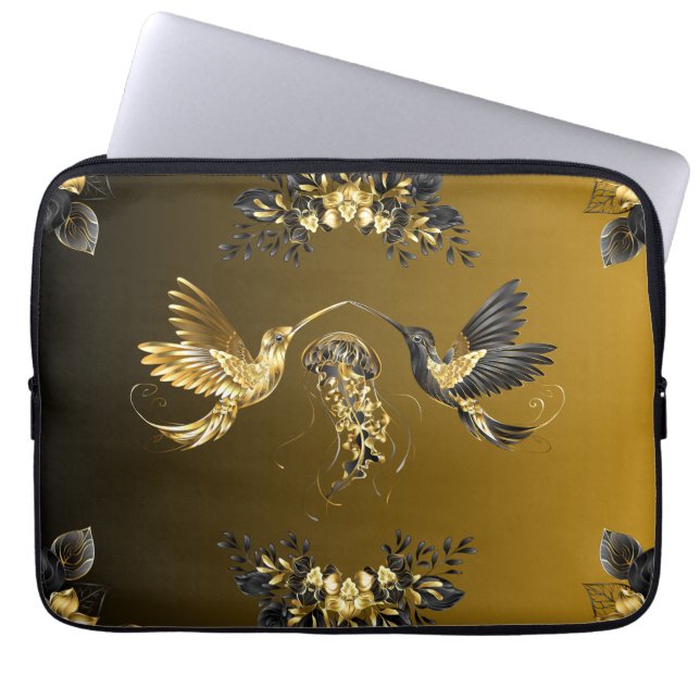 Ethereal Unison – Black and Gold Artwork Laptop Sleeve (Front)