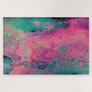 “Ethereal Vellum” – Pink Teal Blue Abstract Jigsaw Puzzle