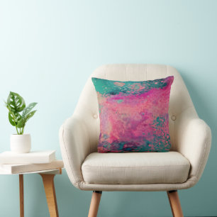 “Ethereal Vellum” – Pink Teal Blue Abstract Throw Pillow