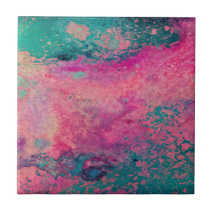 “Ethereal Vellum” – Pink Teal Blue Abstract    Tile
