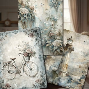 Ethereal Vintage Botanica – Shabby Chic Grey Green Wrapping Paper Sheet