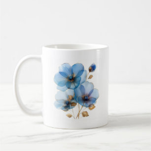 Ethereal watercolor azure blue and gold flowers coffee mug