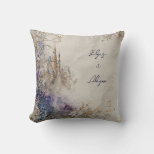 Ethereal Watercolor Purple Castle Elegant Wedding Throw Pillow