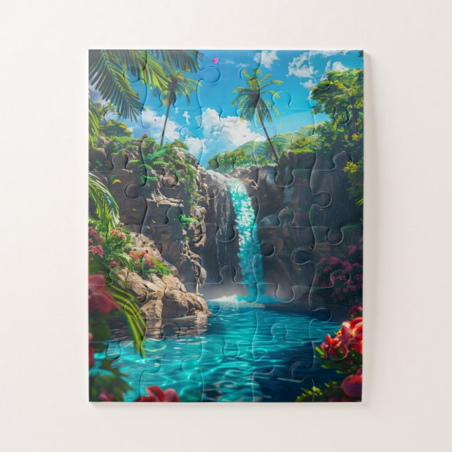 Ethereal Waterfall in Spring Jigsaw Puzzle (Vertical)