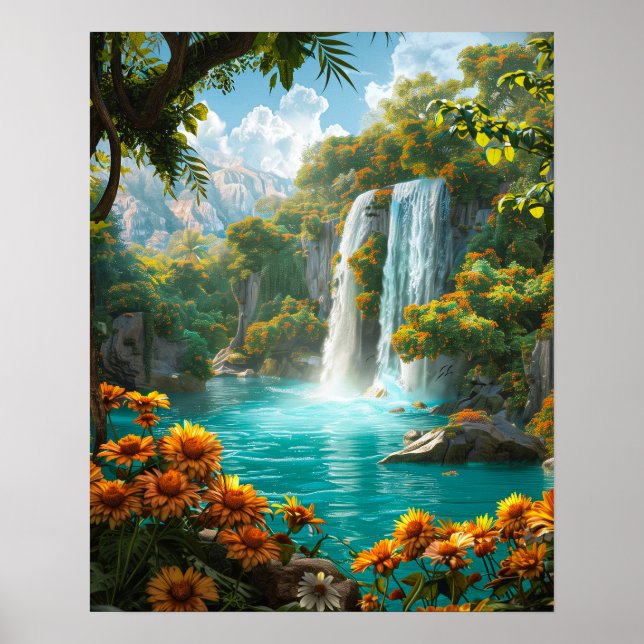 Ethereal Waterfall in Spring Poster (Front)