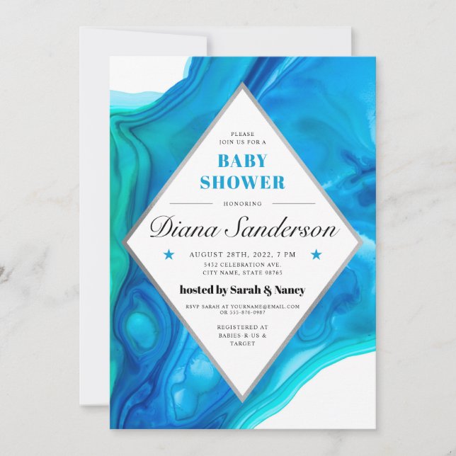 Ethereal Wave Baby Shower Invitations Boy Blue (Front)