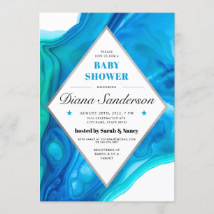 Ethereal Wave Baby Shows Invitations Garçon Blue