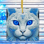Ethereal White Cat with Blue Eyes Christmas Ceramic Ornament<br><div class="desc">Magical white cat with bright blue eyes in white flowers personalized Christmas ornament. Mystical fantasy ai art.</div>