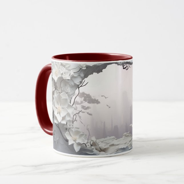 Ethereal White Floral Fantasy Ceramic Coffee Mug ☕ (Front Left)