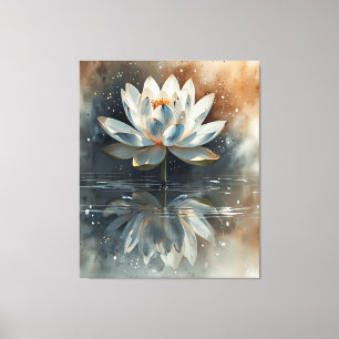 Ethereal White Lotus with Stars: Watercolor Minima Canvas Print