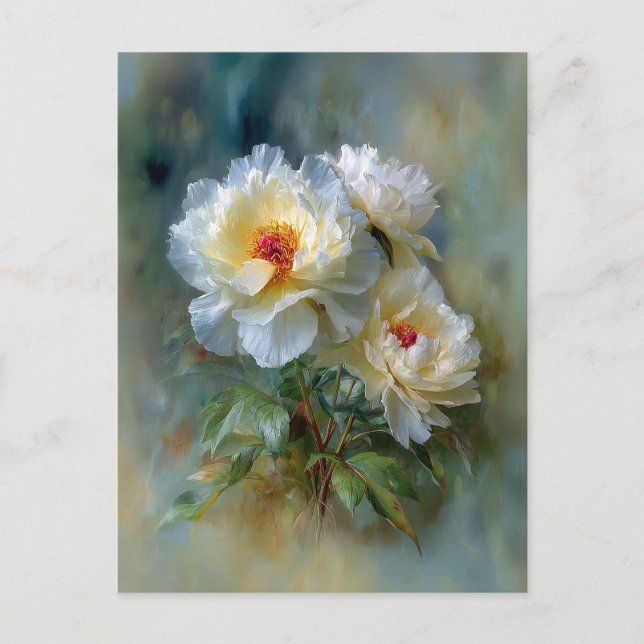 Ethereal White Peonies in Bloom Postcard (Front)