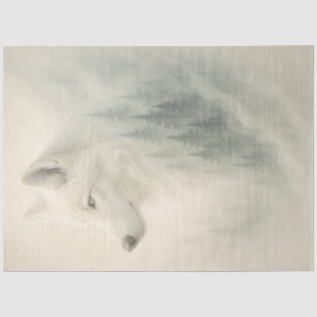 Ethereal White Wolf Winter Decoupage Tissue Paper (Front)