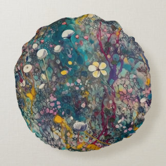 Ethereal Wildflower Dreams Abstract Art Design Round Pillow