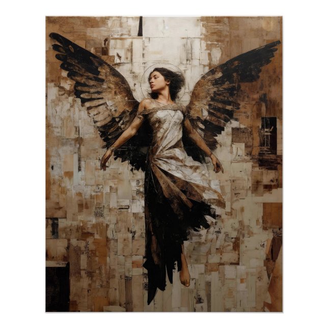 Ethereal Winged Angel Painting in Earth Tones Poster (Front)