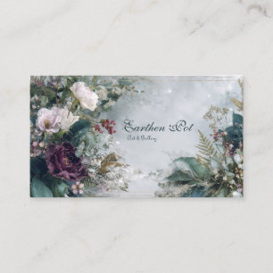 Ethereal Winter Floral Burgundy Rose and Icy Grey Business Card