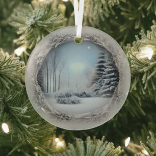 Ethereal Winter Scene Glass Ornament