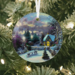 Ethereal Winter Scene Kinkade Inspired Glass Ornament<br><div class="desc">Lovely winter scene inspired by Thomas Kinkade will shine and reflect your lights and complement your Christmas tree and the rest of your holiday home.  Gorgeous,  intense colours.</div>