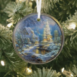 Ethereal Winter Scene Kinkade Inspired Glass Ornament<br><div class="desc">Lovely winter scene inspired by Thomas Kinkade will shine and reflect your lights and complement your Christmas tree and the rest of your holiday home.  Gorgeous colours.</div>