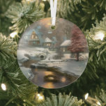 Ethereal Winter Scene Kinkade Inspired Glass Ornament<br><div class="desc">Lovely winter scene inspired by Thomas Kinkade will shine and reflect your lights and complement your Christmas tree and the rest of your holiday home.  Gorgeous,  intense colours.</div>