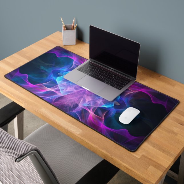 Ethereal Wisps: Blue & Mauve Kirlian Art Desk Mat (Office 2)