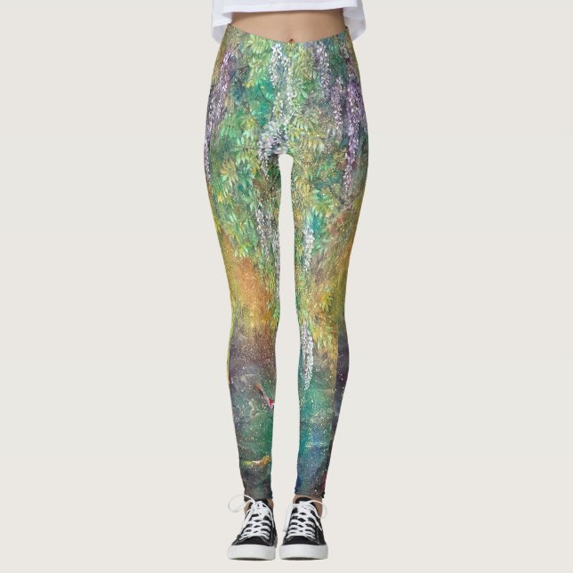 Ethereal Wisteria: The Koi's Golden Dream Leggings (Front)