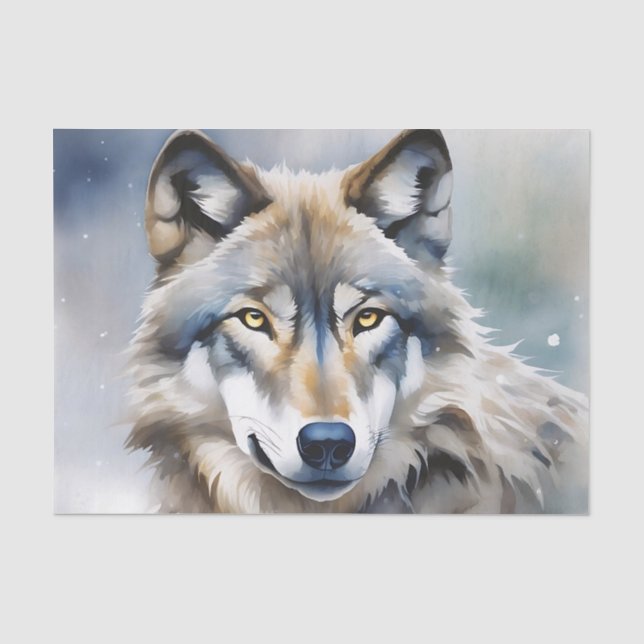 Ethereal Wolf Watercolor Portrait Tissue Paper (Front)