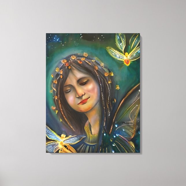 Ethereal Woman Holding Gold Fairylike Butterflies Canvas Print (Front)