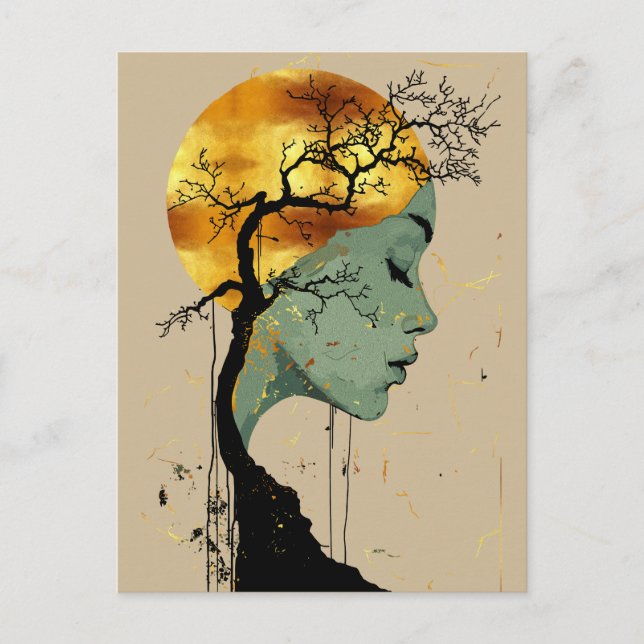 Ethereal Woman in Tree Silhouette Moon Postcard (Front)
