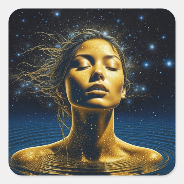 Ethereal Woman Meditating Under the Stars Square Sticker (Front)