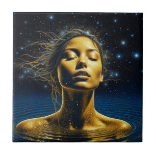 Ethereal Woman Meditating Under the Stars Tile