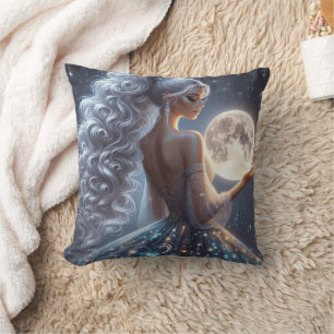 Ethereal woman & moon throw pillow