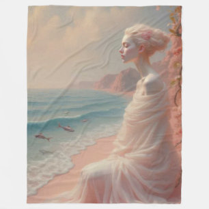 Ethereal Woman on Dreamy Beach Fleece Blanket