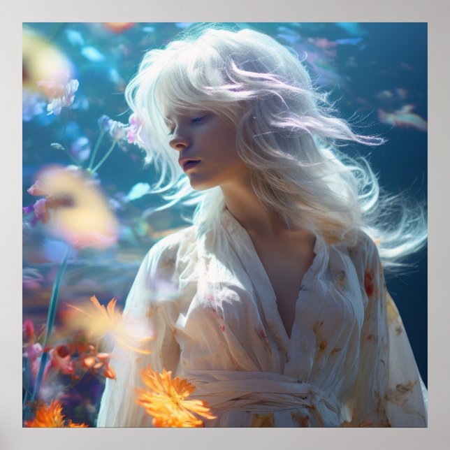 Ethereal Woman With White Hair Poster (Front)