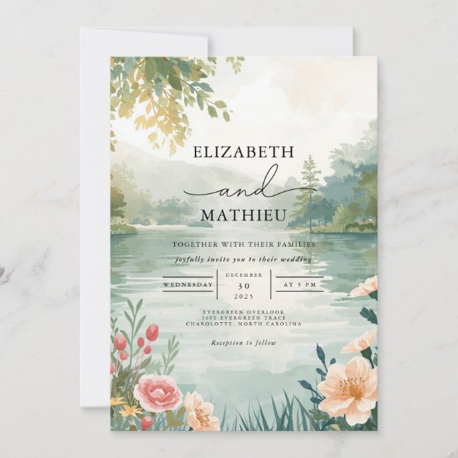 Ethereal Woodland Waterscape Wedding Invitation (Front)