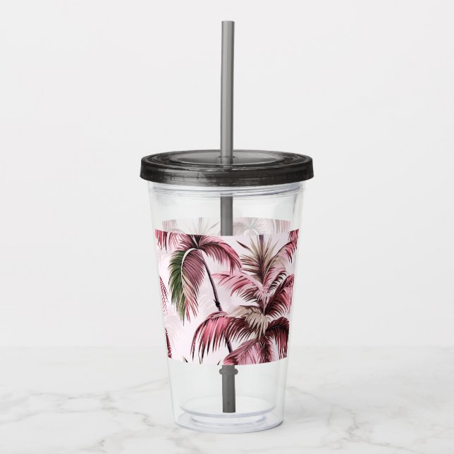Ethereales rosé palm pattern acrylic tumbler (Front)