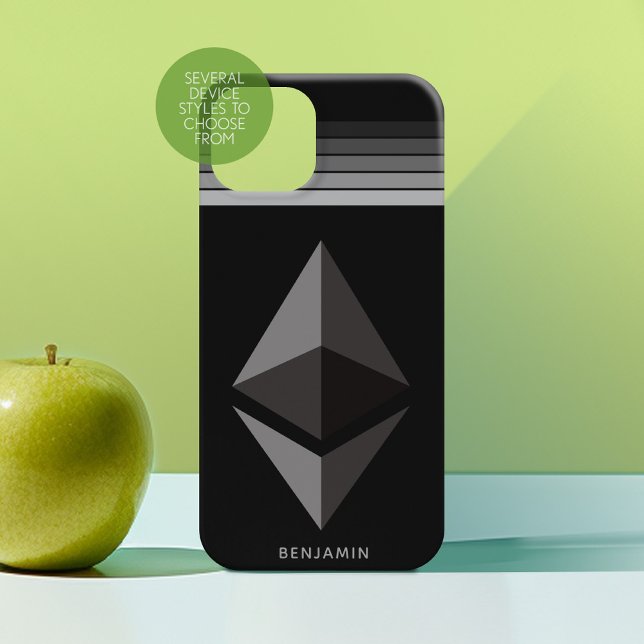 Ethereum Investment Crypto Icon with Grey Stripes Case-Mate iPhone Case (Personalized Phone Case with Custom Text - Choose a Device Style)