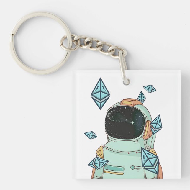 Ethereum To The Moon ETH Space Man Merch - Qr Code Keychain (Front)
