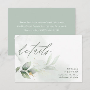 Etherial botanical eucalyptus wedding details RSVP card