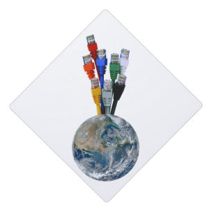 Ethernet Network Connected Earth Graduation Cap Topper