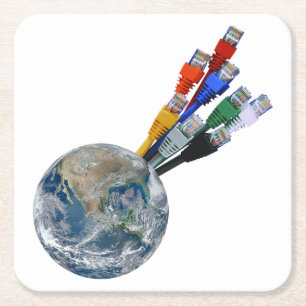 Ethernet Network Connected Earth Square Paper Coaster